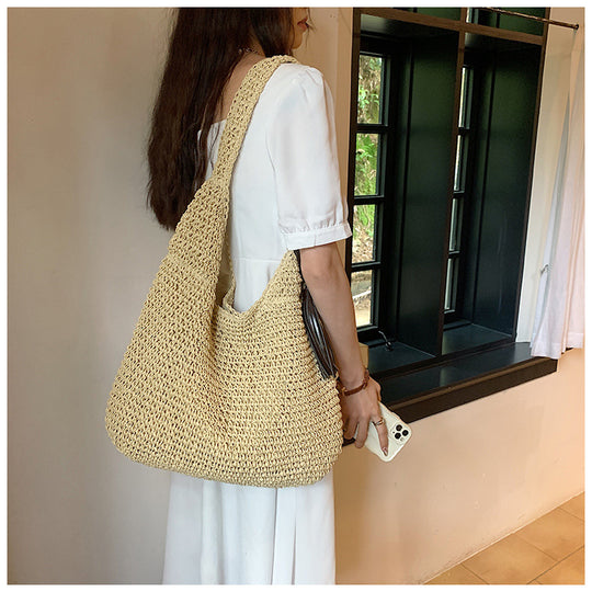 Hand-woven Underarm Hand Carrying Straw Bag Easy Matching Large Capacity