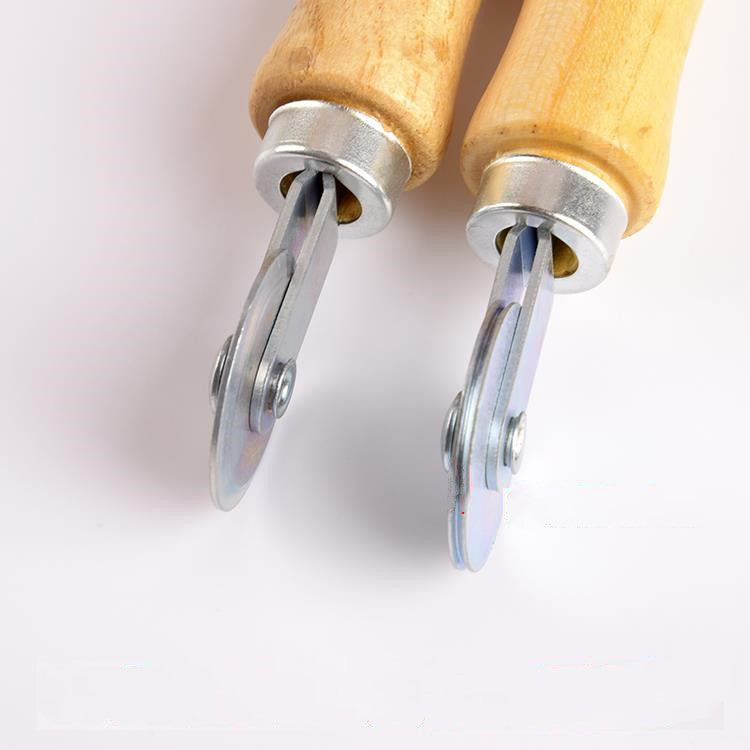 Double-head rubber strip pressing wheel with wooden handle