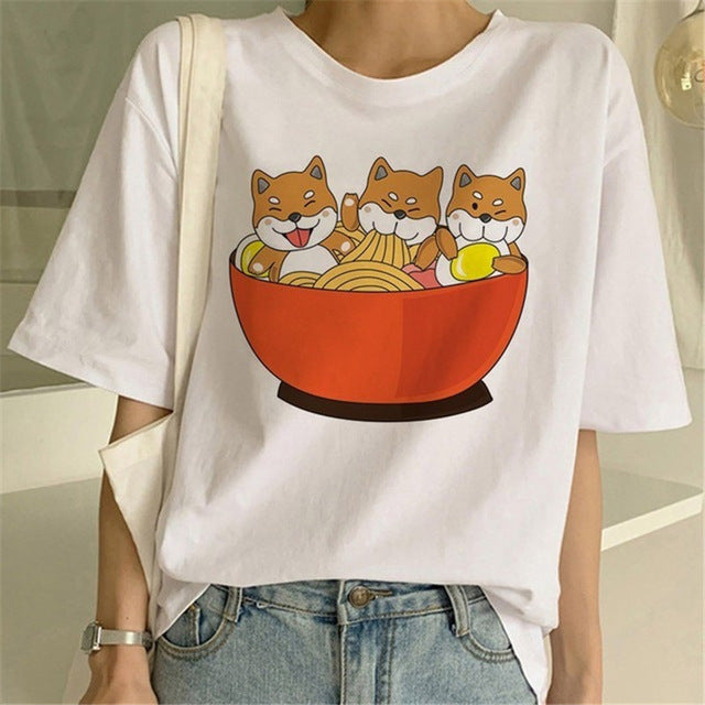 Fashionable and Cute Shiba Inu Print T-shirt