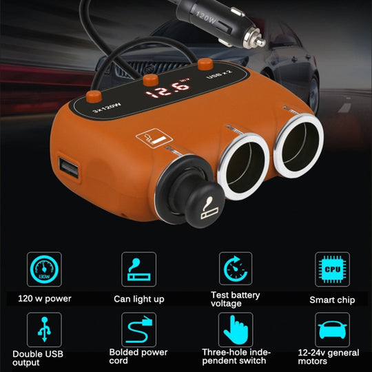 One To Three Car Cigarette Lighter With Display