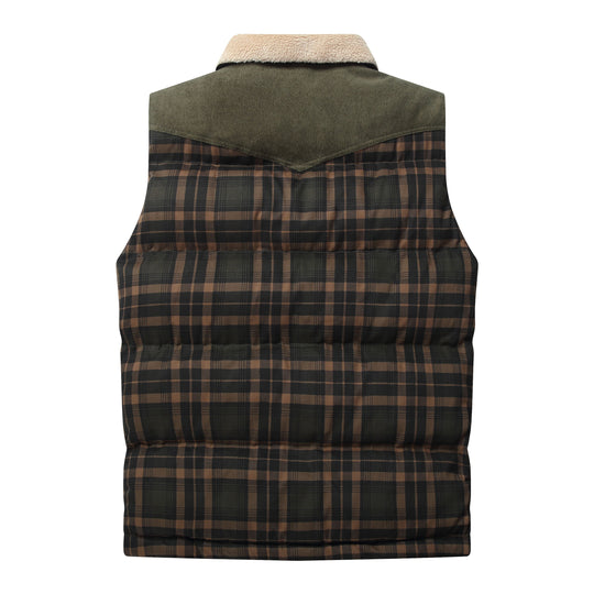 Men Neck Collar Warm Plaid Vest