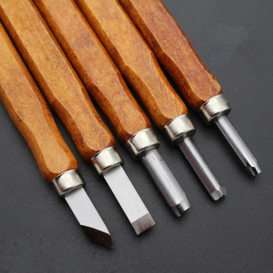 Mahogany 6 Sticks Carving Knife Handmade Woodcut Knife Eraser Engraving Set Woodcarving Tool