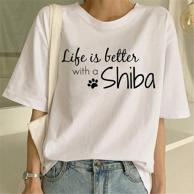 Fashionable and Cute Shiba Inu Print T-shirt