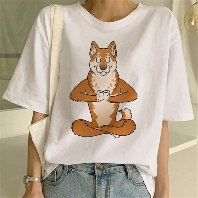 Fashionable and Cute Shiba Inu Print T-shirt