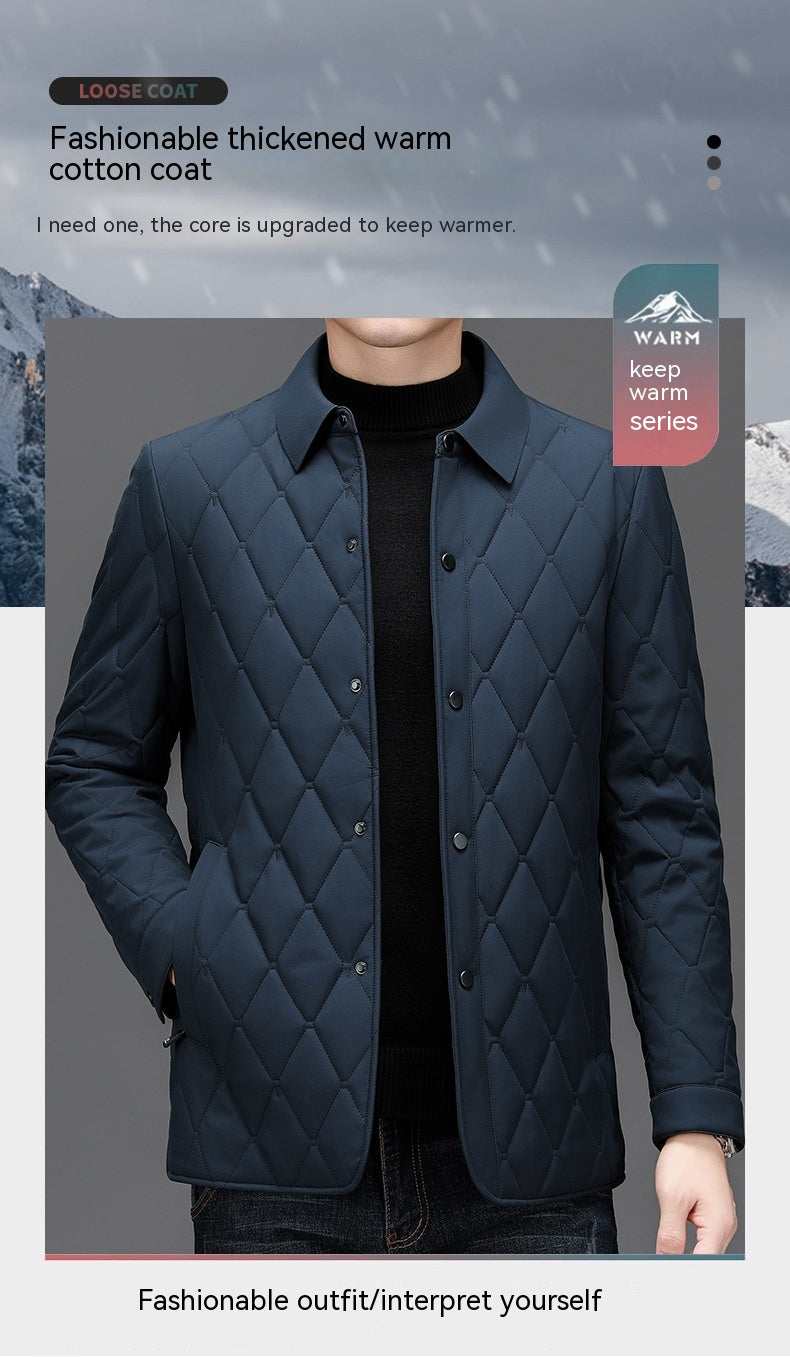 Cotton-padded Middle-aged Business Leisure Warm Single-breasted Lapel Simple Loose Jacket