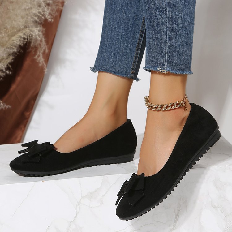 Rubber Plus Size Flat Casual Shoes Women Suede Bow Round Head Gommino - The General Ecommerce Store
