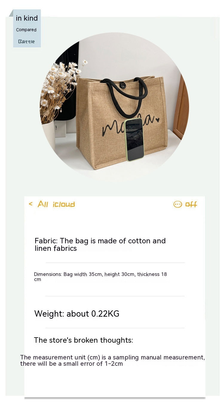 Fashion Linen Women's Bag Large Capacity Casual Shoulder Bag Korean Style Fashionable All-matching Letter Pack - The General Ecommerce Store