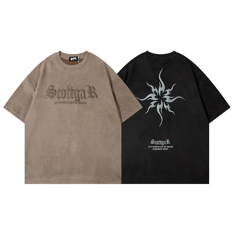 Deerskin Velvet T-shirt Men And Women Street Loose Couple Half Sleeve Top