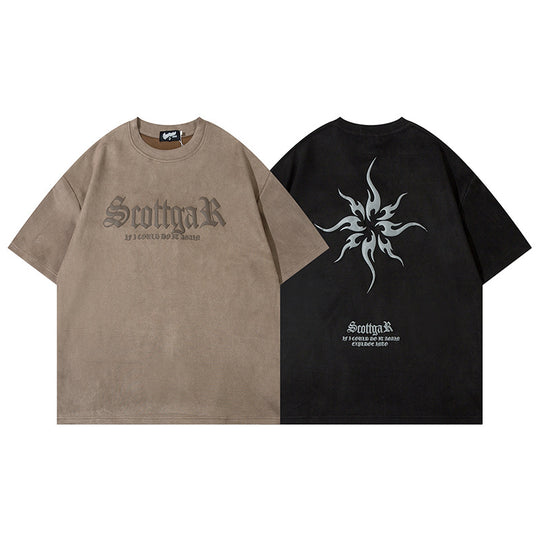 Deerskin Velvet T-shirt Men And Women Street Loose Couple Half Sleeve Top