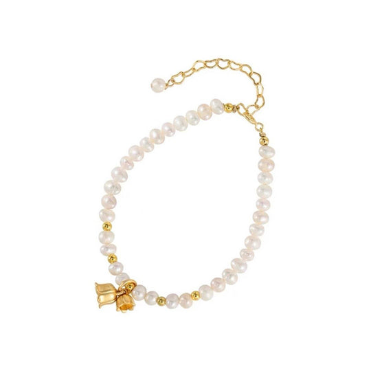 Natural Real Pearl Exquisite High Sense Lily Pendant Bracelet