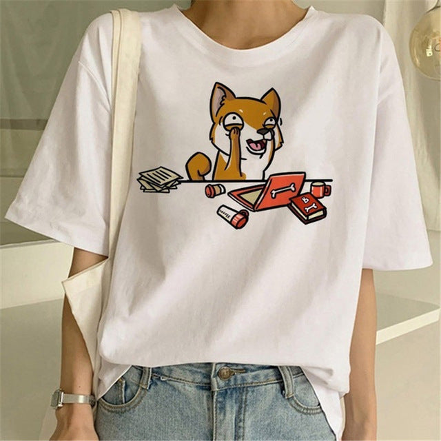Fashionable and Cute Shiba Inu Print T-shirt