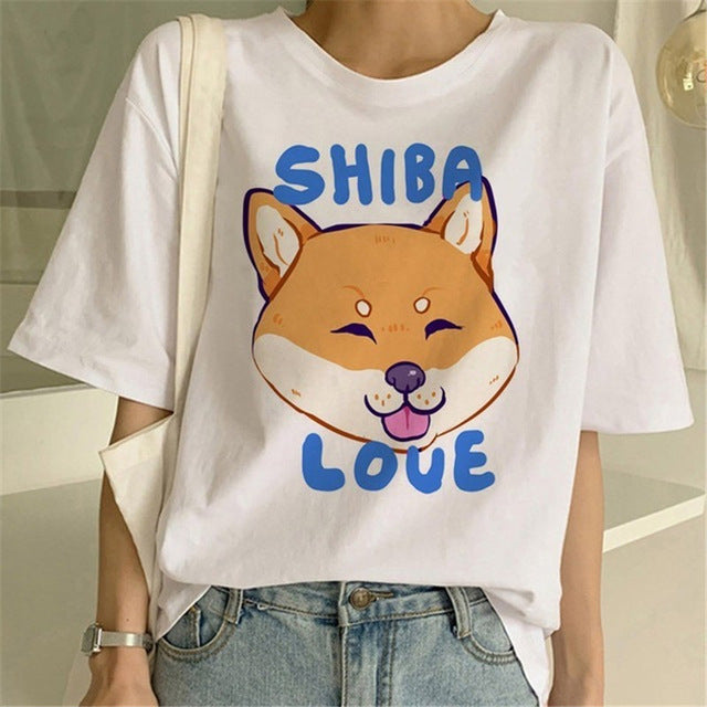 Fashionable and Cute Shiba Inu Print T-shirt