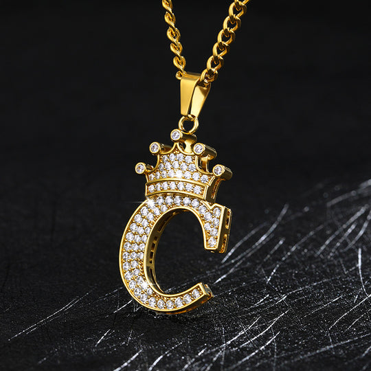 Crown Pendant Stainless Steel Letter Necklace