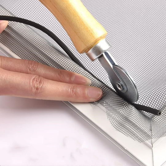 Double-head rubber strip pressing wheel with wooden handle