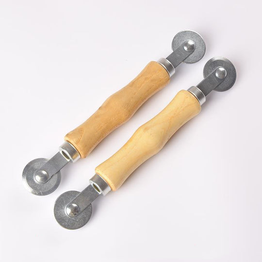 Double-head rubber strip pressing wheel with wooden handle