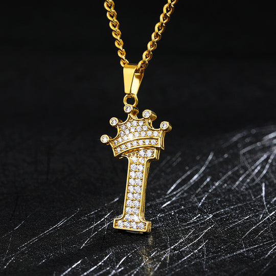 Crown Pendant Stainless Steel Letter Necklace