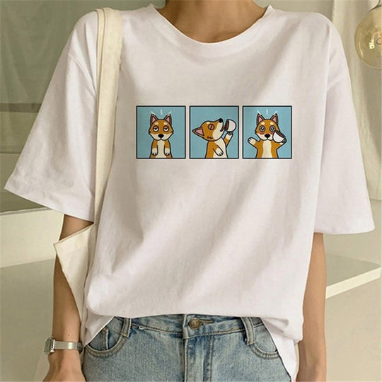Fashionable and Cute Shiba Inu Print T-shirt