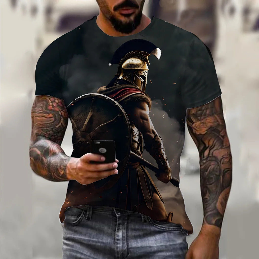 Summer New Men's Knight Printed Casual Sports 3DT T-shirt Street Cool