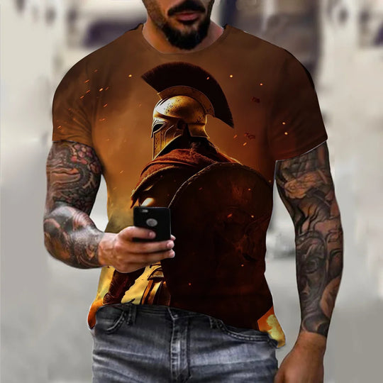 Summer New Men's Knight Printed Casual Sports 3DT T-shirt Street Cool