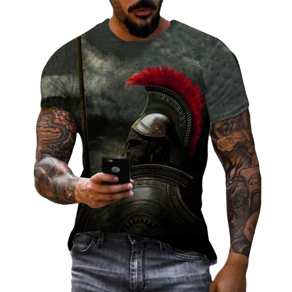 Summer New Men's Knight Printed Casual Sports 3DT T-shirt Street Cool