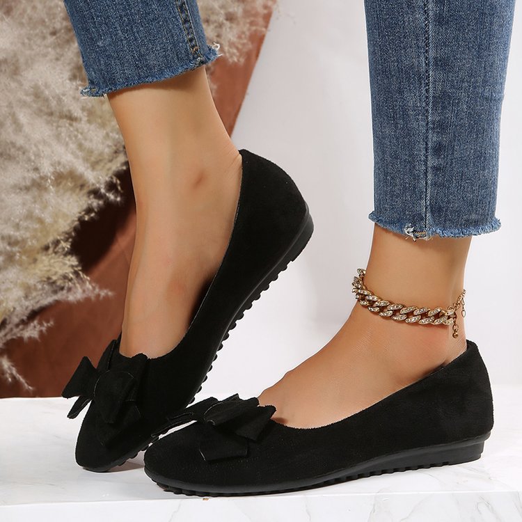 Rubber Plus Size Flat Casual Shoes Women Suede Bow Round Head Gommino - The General Ecommerce Store