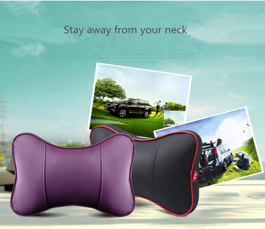 New Brand 2 Pieces 3D Artificial Leather Car Neck Pillows