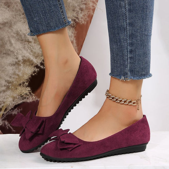 Rubber Plus Size Flat Casual Shoes Women Suede Bow Round Head Gommino - The General Ecommerce Store