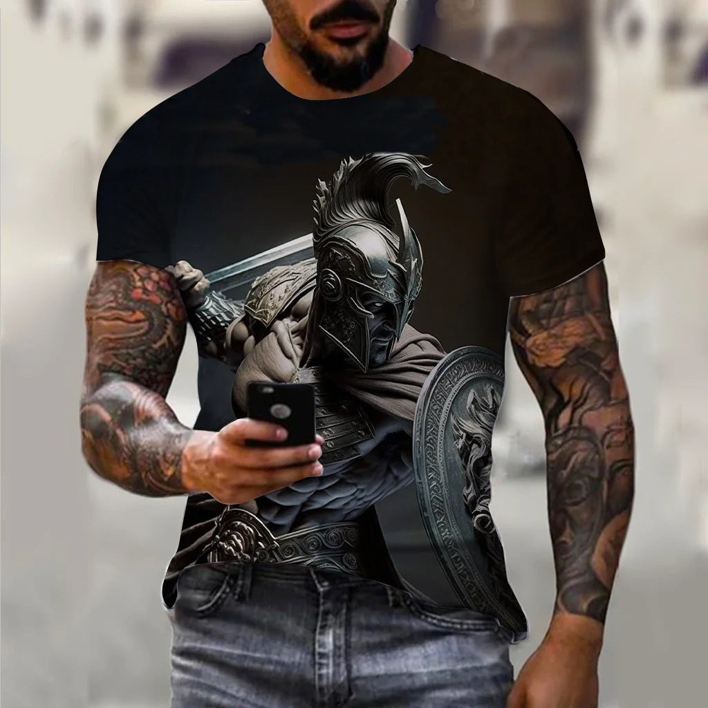 Summer New Men's Knight Printed Casual Sports 3DT T-shirt Street Cool