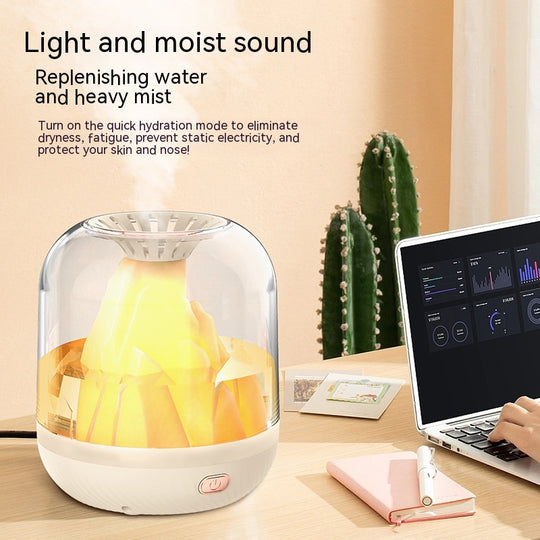 Household Large Capacity Charging Humidifier Flame Aroma Diffuser