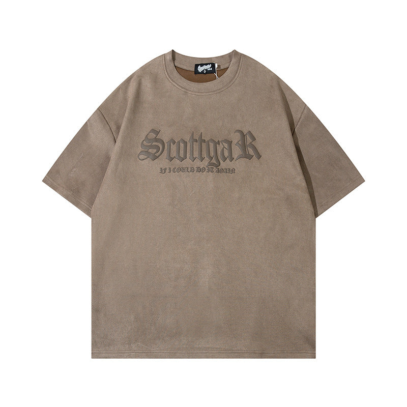 Deerskin Velvet T-shirt Men And Women Street Loose Couple Half Sleeve Top
