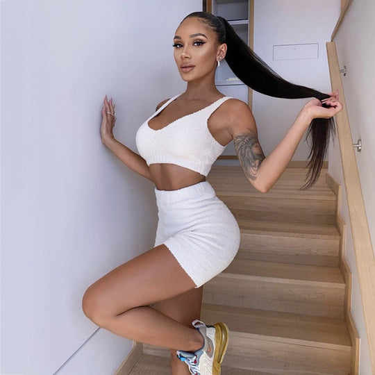 Long Sleeve Crop Tank Top Shorts Pajama Set