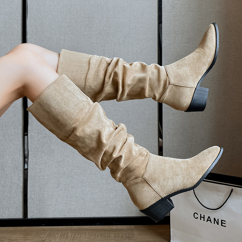 French Mid-calf Thin Western Denim Boots - The General Ecommerce Store