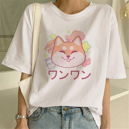 Fashionable and Cute Shiba Inu Print T-shirt