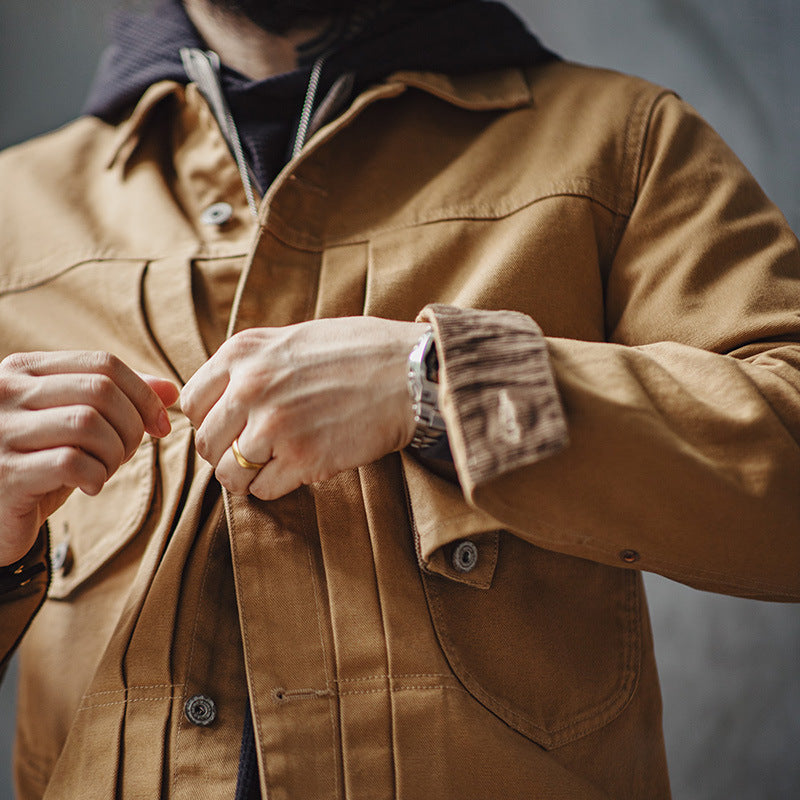 Retro Canvas Turn-down Collar Coat Male