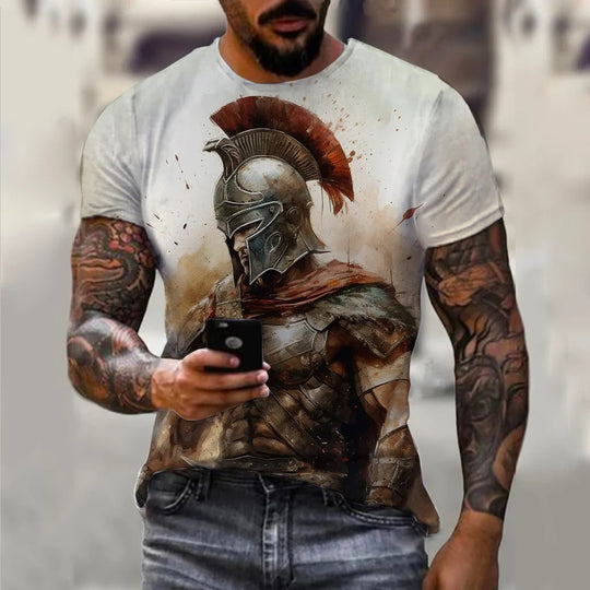 Summer New Men's Knight Printed Casual Sports 3DT T-shirt Street Cool