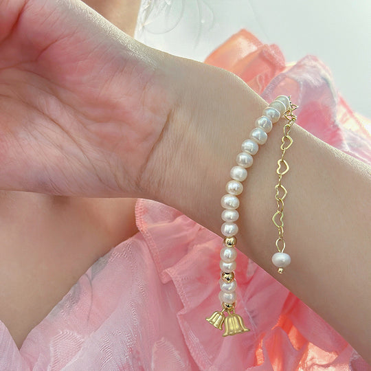 Natural Real Pearl Exquisite High Sense Lily Pendant Bracelet