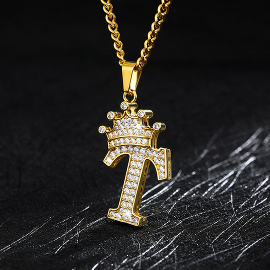 Crown Pendant Stainless Steel Letter Necklace