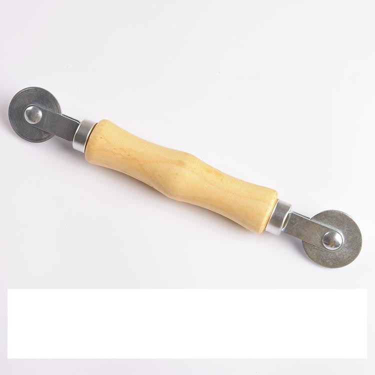 Double-head rubber strip pressing wheel with wooden handle