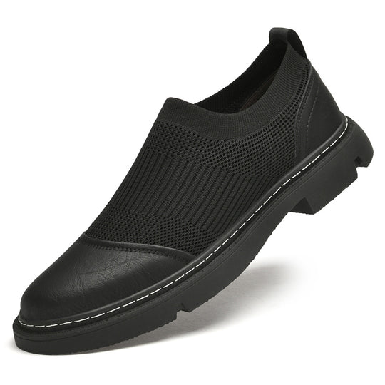 Rubber Cowhide Wear-resistant Round Toe Low-top Black Loafers - The General Ecommerce Store