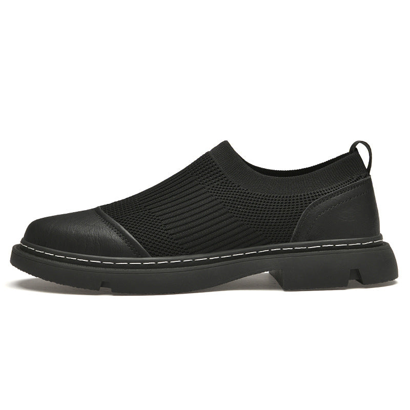 Rubber Cowhide Wear-resistant Round Toe Low-top Black Loafers - The General Ecommerce Store