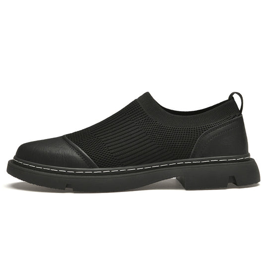 Rubber Cowhide Wear-resistant Round Toe Low-top Black Loafers - The General Ecommerce Store