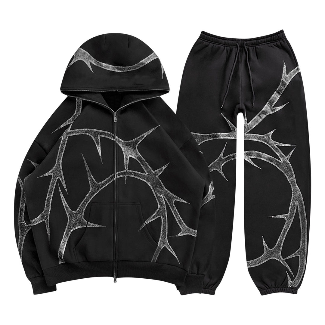 3D Hoodie Zipper Casual Hooded Sweater Set