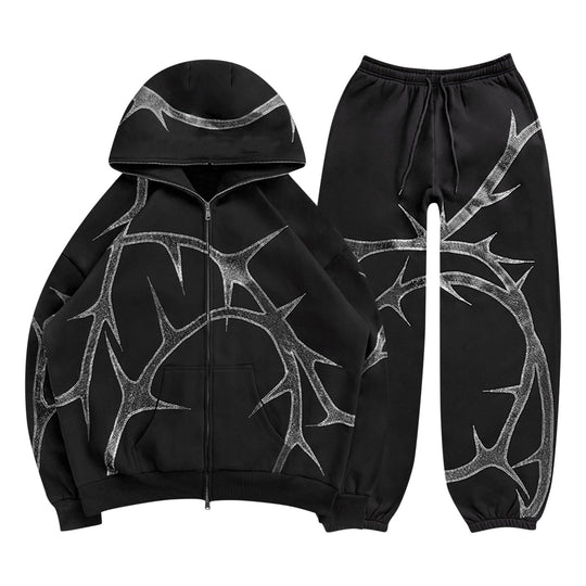 3D Hoodie Zipper Casual Hooded Sweater Set