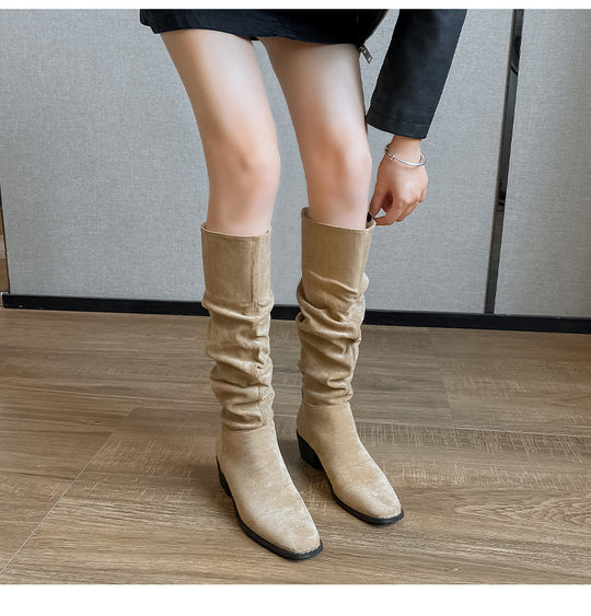 French Mid-calf Thin Western Denim Boots - The General Ecommerce Store