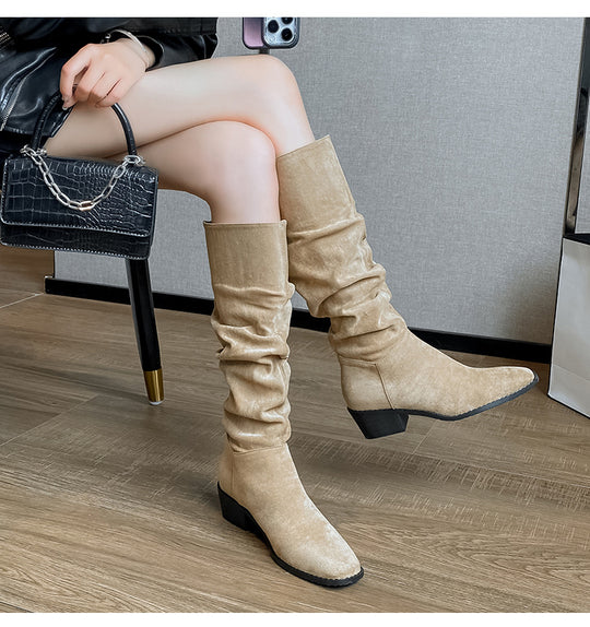 French Mid-calf Thin Western Denim Boots - The General Ecommerce Store