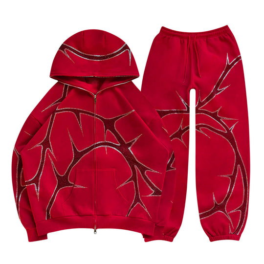 3D Hoodie Zipper Casual Hooded Sweater Set