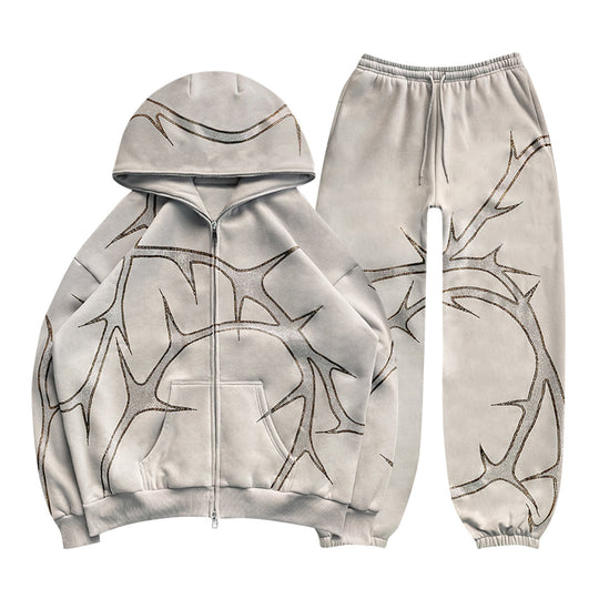 3D Hoodie Zipper Casual Hooded Sweater Set