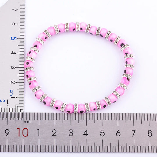 Nidin Hot Sale Lucky Evil Eye Handmade Elastic Rope Bracelets Glass Beads And 6MM Crystal 8 Colors Fine Party Adjustable Jewelry