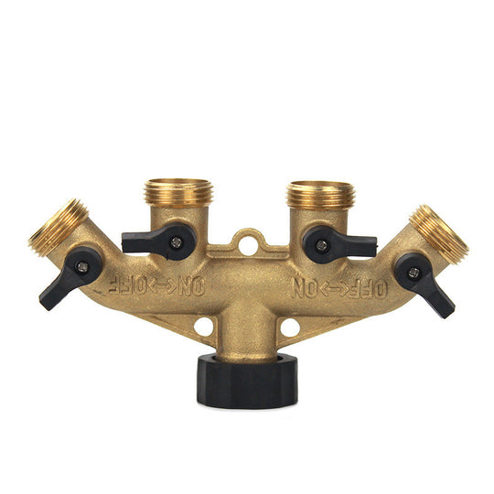 Garden Brass Four-way Ball Valve Garden Hose Heavy Duty Manifold Connector