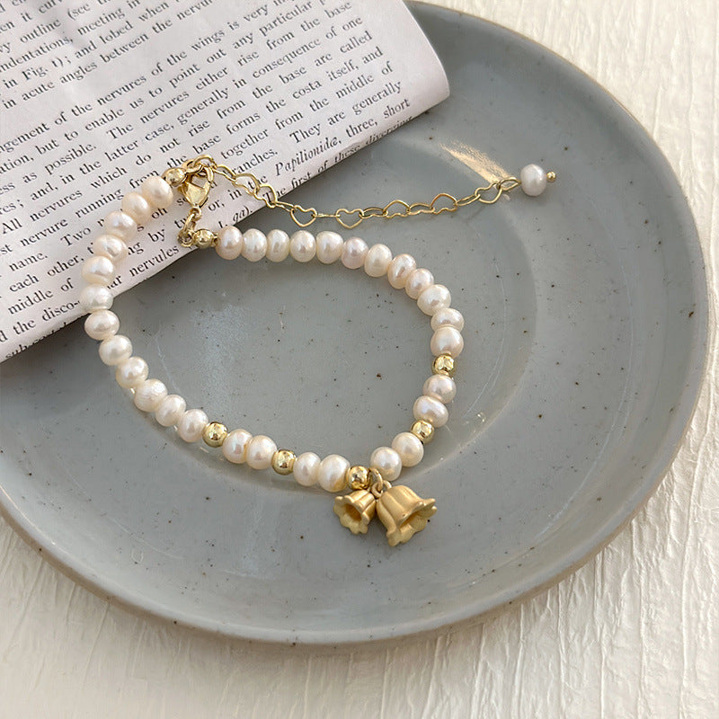 Natural Real Pearl Exquisite High Sense Lily Pendant Bracelet